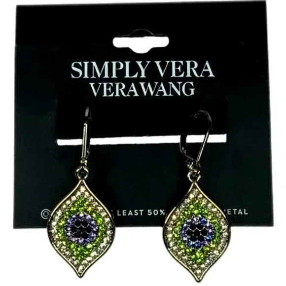 VERA WANG Evil Eye Green/Blue/Black/Clear Crystal Lever Back Earrings**NEW! - Picture 2 of 3